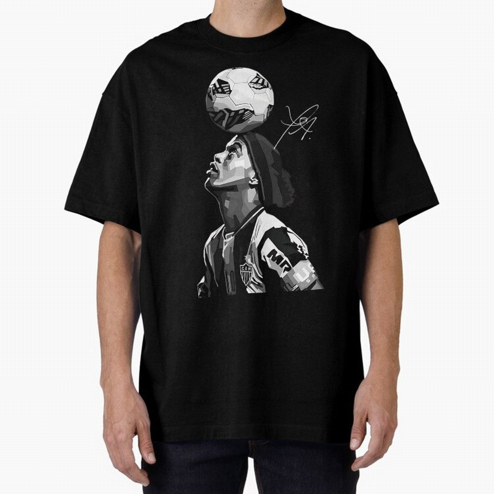 Ronaldinho - black white Oversized T-Shirt Show Match Day Excitement for FIFA World Cup 2026 for Fans of CR7 and Portugal, Bringing Football Passion, Legendary Performances, Festival Vibes and Supporter Community; Made for Collectors Who Enjoy