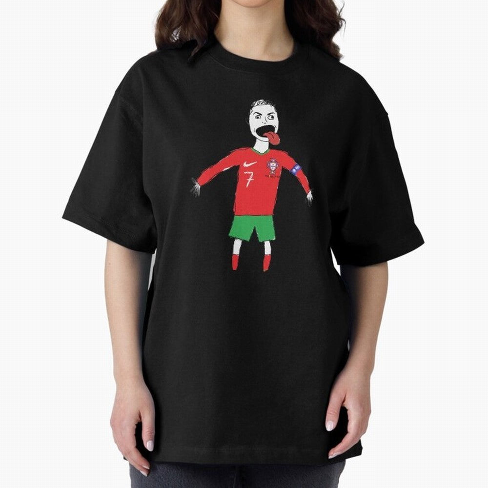 Badly Drawn Ronaldo Oversized T-Shirt Show Passion for the Stars of FIFA World Cup 2026 USA Canada Mexico for Fans of CR7 and Messi and England, Bringing Football Passion, Legendary Performances, Festival Vibes and Supporter Community; Ideal for