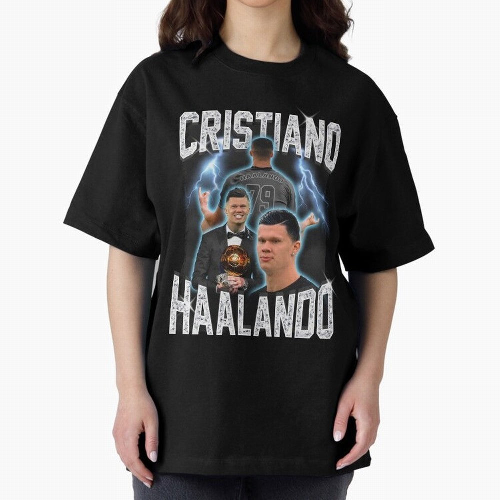 Cristiano Haalando Oversized T-Shirt Celebrate the Road through FIFA World Cup 2026 Group Stage Spirit, Centered on Portugal, Spain and Germany, Haaland, Goal Celebration Energy, Supporter Heritage, Football Icons and Worldwide Tournament Joy;