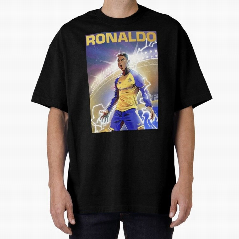 Ronaldo Al-Nassr Football Club - Oversized T-Shirt Follow Global Football Passion for FIFA World Cup 2026 USA Canada Mexico, Driven by Haaland and Mbappe, Spain, Football Festival Excitement, Trophy Ambitions, Country Rivalries and Star Player