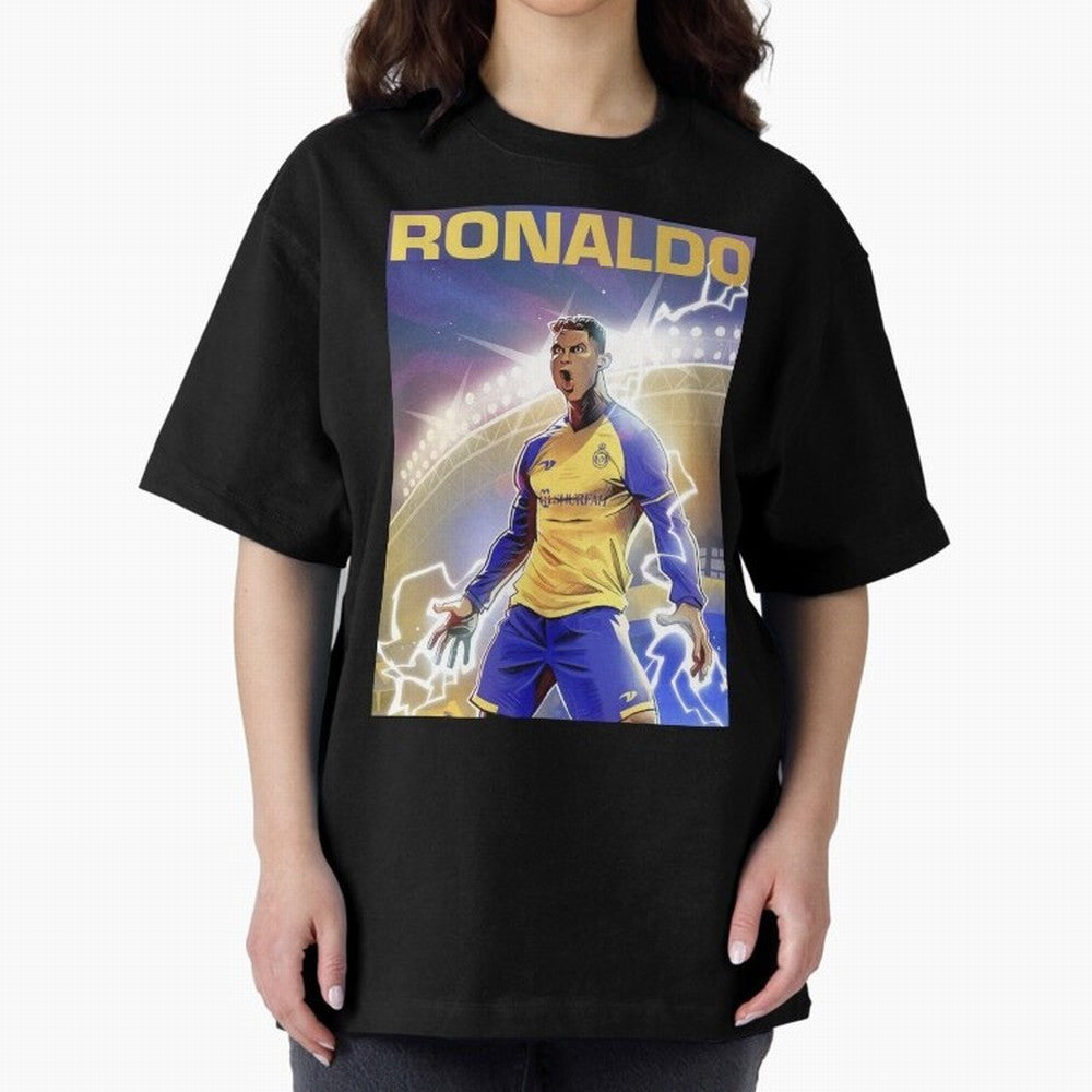 Ronaldo Al-Nassr Football Club - Oversized T-Shirt Follow Global Football Passion for FIFA World Cup 2026 USA Canada Mexico, Driven by Haaland and Mbappe, Spain, Football Festival Excitement, Trophy Ambitions, Country Rivalries and Star Player