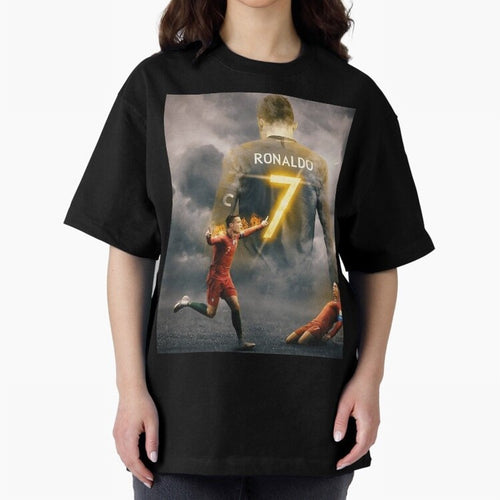Aesthetic ronaldo poster Oversized T-Shirt Celebrate Football Dreams Across the FIFA World Cup 2026 USA Canada Mexico Journey through Mbappe Highlights, Argentina, France and Brazil Pride, Worldwide Fan Energy, Dramatic Goals, Stadium Lights and