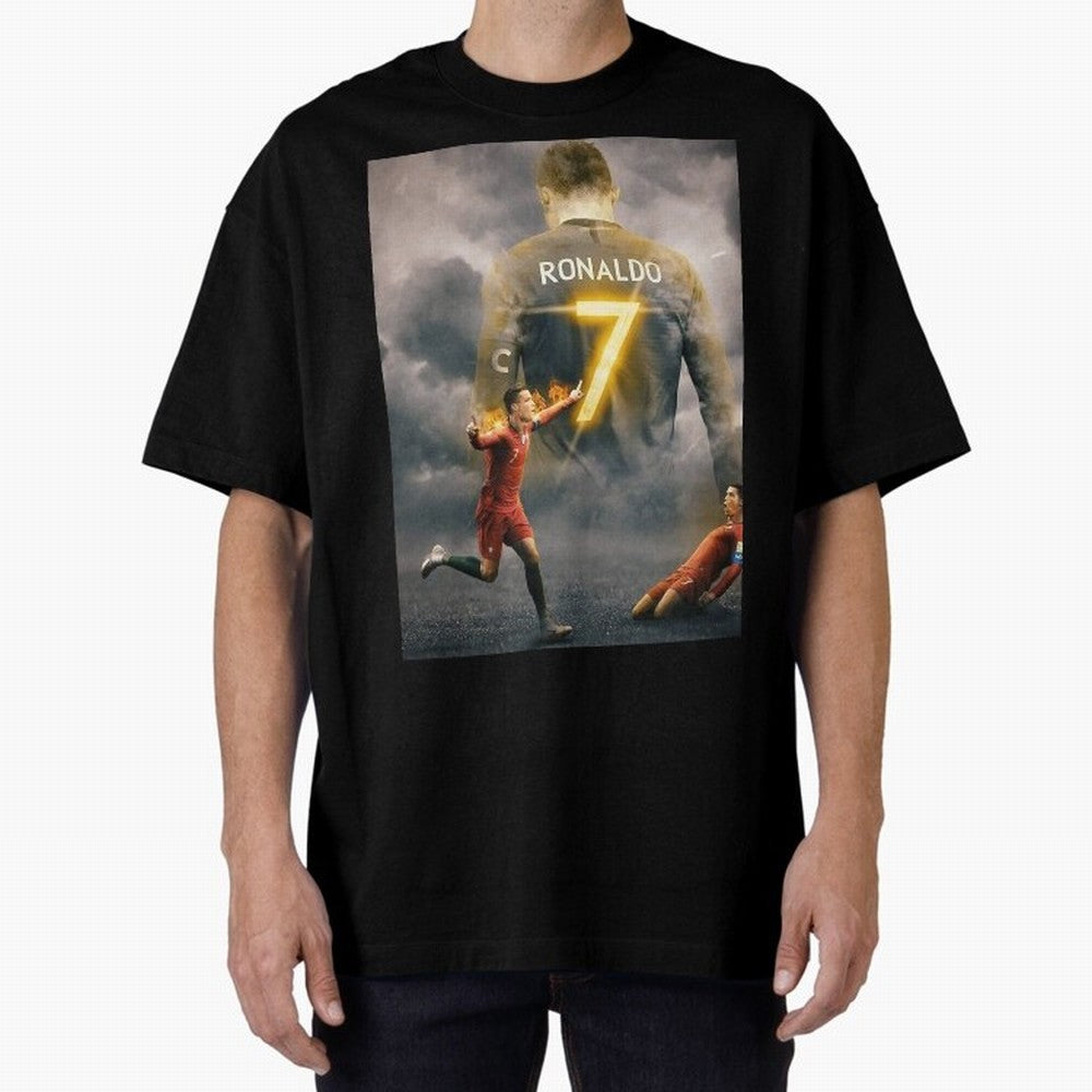 Aesthetic ronaldo poster Oversized T-Shirt Celebrate Football Dreams Across the FIFA World Cup 2026 USA Canada Mexico Journey through Mbappe Highlights, Argentina, France and Brazil Pride, Worldwide Fan Energy, Dramatic Goals, Stadium Lights and