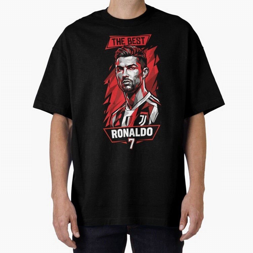 Cristiano Ronaldo CR7 Geometric Vector Portrait Oversized T-Shirt Celebrate Every Goal in the FIFA World Cup 2026 Journey through Haaland Highlights, England and Germany Pride, Sports Nostalgia, International Competition, Famous Players and