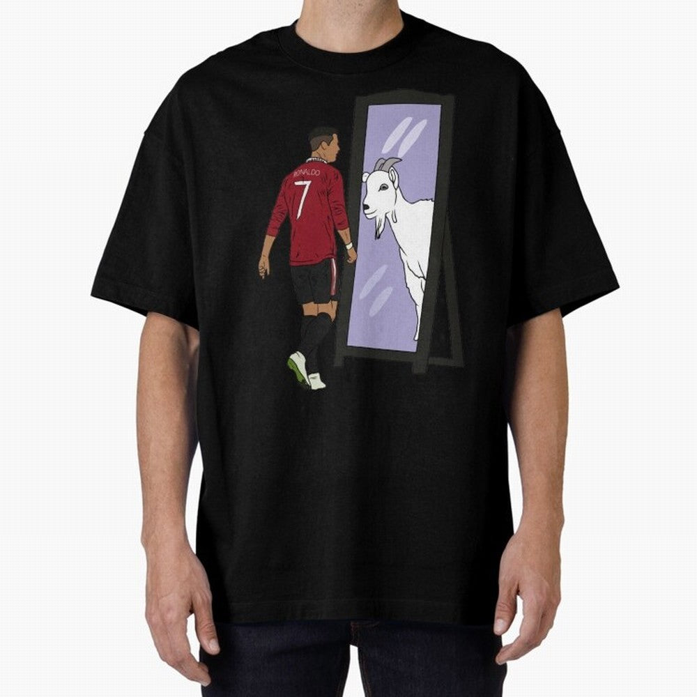 Cristiano Ronaldo Mirror GOAT Oversized T-Shirt Remember Iconic Moments from FIFA World Cup 2026 USA Canada Mexico Spirit, Inspired by England, France and Netherlands, Mbappe and Neymar, Stadium Memories, Football Loyalty, International Chants and
