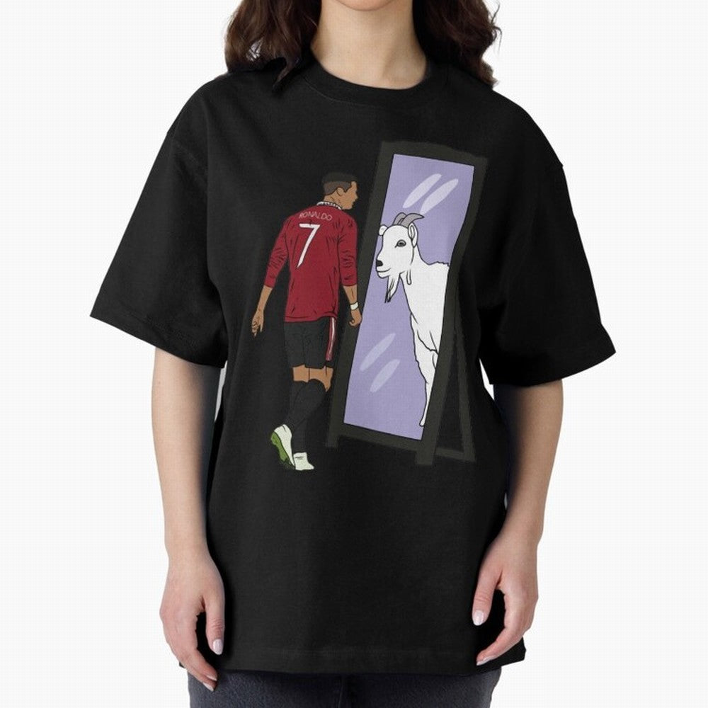 Cristiano Ronaldo Mirror GOAT Oversized T-Shirt Remember Iconic Moments from FIFA World Cup 2026 USA Canada Mexico Spirit, Inspired by England, France and Netherlands, Mbappe and Neymar, Stadium Memories, Football Loyalty, International Chants and