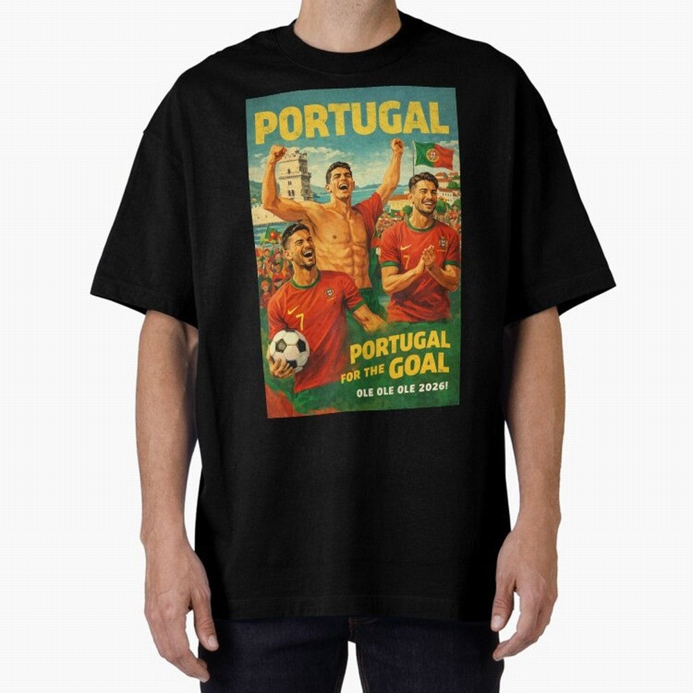 Portugal Lisbon Bel¨¦m Tower Cristiano Ronaldo FIFA World Cup Football Celebration Oversized T-Shirt Carry the Colors and Pride of Match Day Hype around FIFA World Cup 2026, Messi, CR7 and Mbappe, France, Stadium Memories, Football Loyalty,