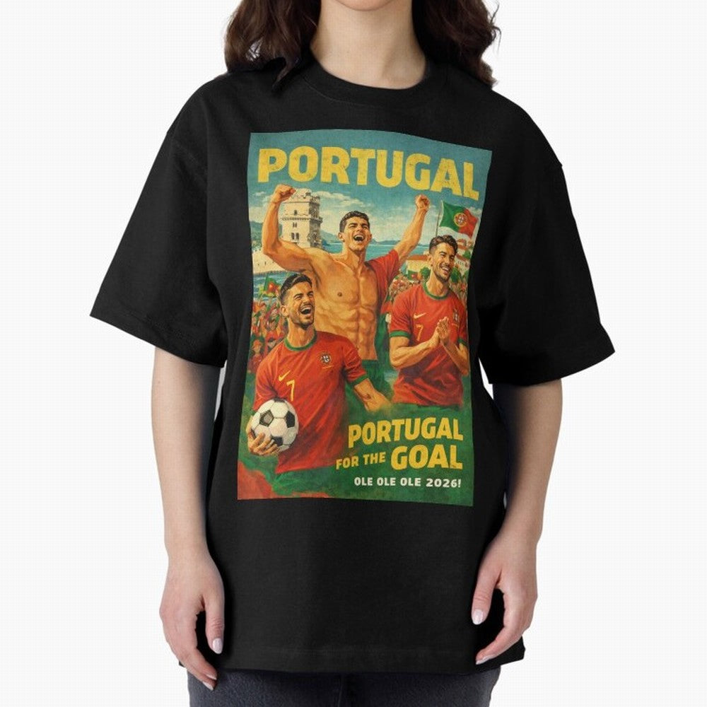 Portugal Lisbon Bel¨¦m Tower Cristiano Ronaldo FIFA World Cup Football Celebration Oversized T-Shirt Carry the Colors and Pride of Match Day Hype around FIFA World Cup 2026, Messi, CR7 and Mbappe, France, Stadium Memories, Football Loyalty,