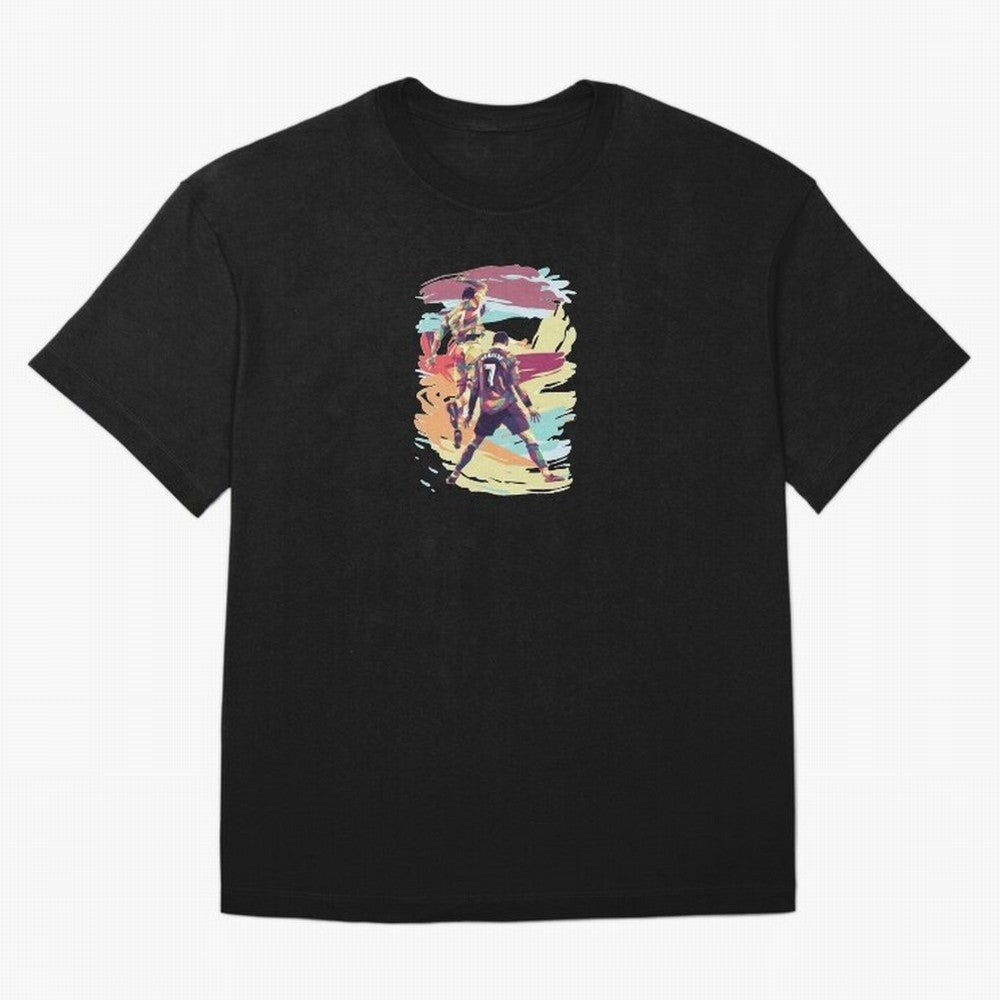 Illustration Cristiano Ronaldo CR7 Oversized T-Shirt Support Iconic Players in FIFA World Cup 2026 Group Stage Connected to Messi, CR7 and Mbappe, Portugal Energy, Football Passion, Legendary Performances, Festival Vibes and Supporter Community;