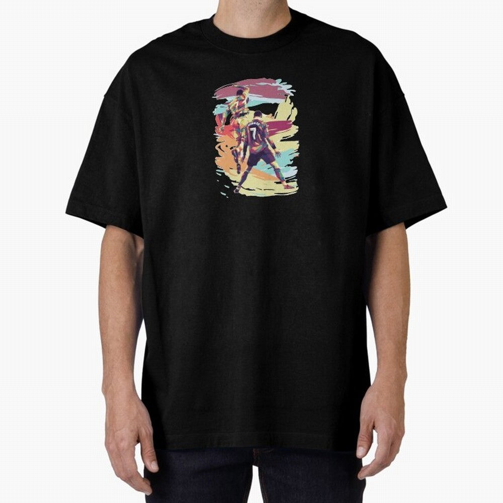 Illustration Cristiano Ronaldo CR7 Oversized T-Shirt Support Iconic Players in FIFA World Cup 2026 Group Stage Connected to Messi, CR7 and Mbappe, Portugal Energy, Football Passion, Legendary Performances, Festival Vibes and Supporter Community;