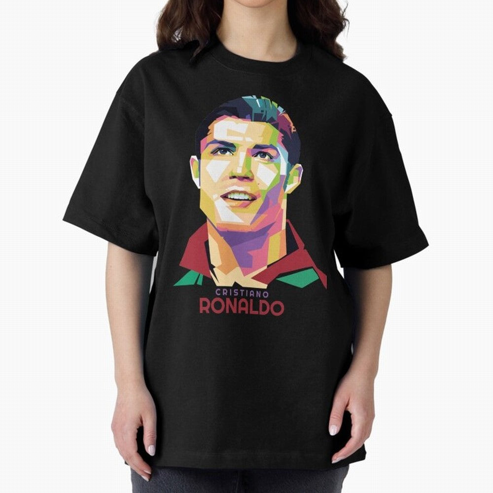 Geometric Celebrity Cristiano Ronaldo Oversized T-Shirt Remember FIFA World Cup 2026 Group Stage for Fans of Cristiano Ronaldo, Haaland and CR7 and Argentina, Bringing Stadium Memories, Football Loyalty, International Chants and Championship