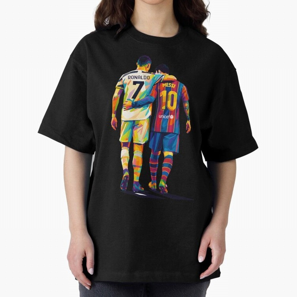 Cristiano Ronaldo and Messi Wpap Art Oversized T-Shirt Make Every Match About FIFA World Cup 2026 Group Stage Spirit, Capturing Netherlands, Messi, Neymar and Mbappe, Tournament Hype, Historic Matchups, Family Viewing Parties and Global Sports