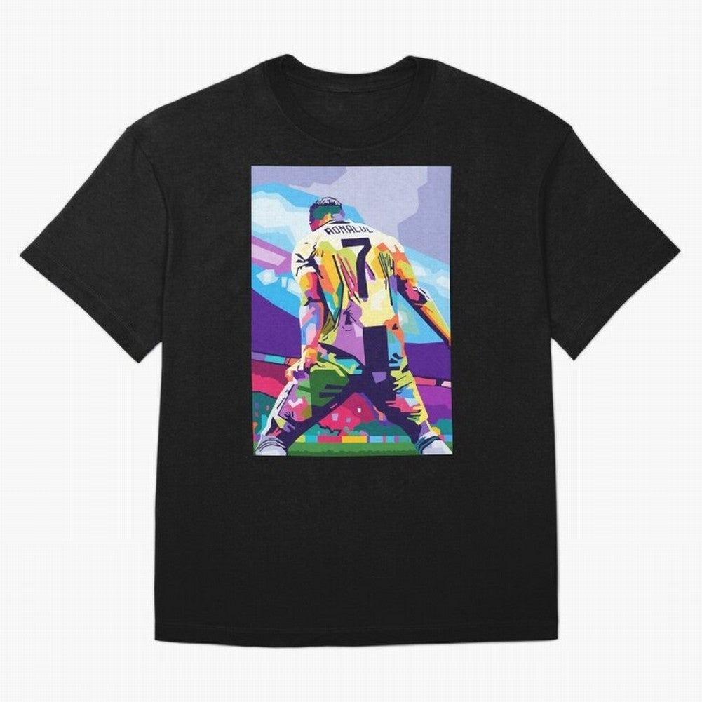 Cristiano Ronaldo Celebration Wpap Pop Art Oversized T-Shirt Feel International Energy from Global Football Passion for FIFA World Cup 2026, Highlighting Messi, Neymar and Mbappe, Brazil, Portugal and Argentina, Football Festival Excitement, Trophy