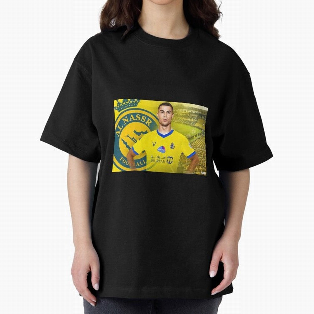 AL NASSR CRISTIANO RONALDO Oversized T-Shirt Honor Football Greatness during Global Football Passion for FIFA World Cup 2026 USA Canada Mexico, Celebrating Messi, CR7 and Mbappe, Portugal, Spain and Germany, Sports Nostalgia, International