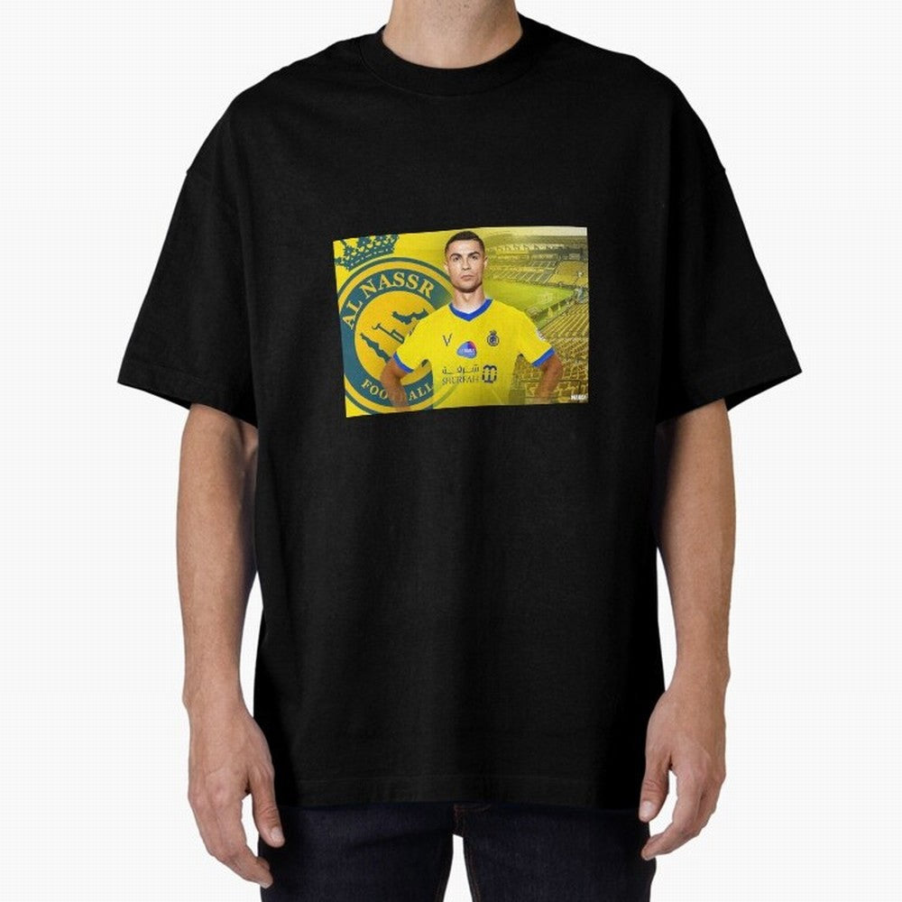 AL NASSR CRISTIANO RONALDO Oversized T-Shirt Honor Football Greatness during Global Football Passion for FIFA World Cup 2026 USA Canada Mexico, Celebrating Messi, CR7 and Mbappe, Portugal, Spain and Germany, Sports Nostalgia, International
