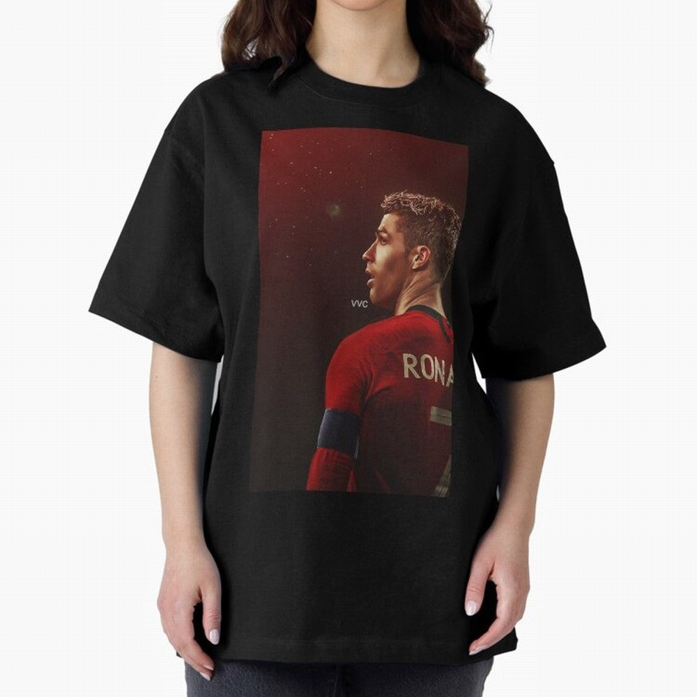 Art Ronaldo Wallpaper Oversized T-Shirt Represent the Passion of FIFA World Cup 2026 USA Canada Mexico for Fans of Messi, CR7 and Mbappe and England, France and Netherlands, Bringing Global Supporter Spirit, Legendary Goals, National Colors and