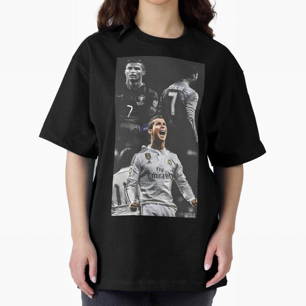 Cristiano Ronaldo CR7 Football Art Poster Oversized T-Shirt Bring a Vintage Feel to Global Football Passion for FIFA World Cup 2026, Highlighting Haaland, Spain, Game Day Rituals, Football Legends, Country Pride and the Road to the Final; Created