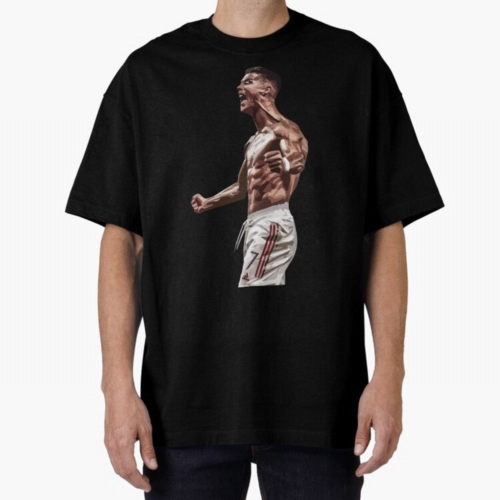 Cristiano Ronaldo - Celebration - CR7 - Black Oversized T-Shirt Bring Bold Fan Energy to Match Day Hype around FIFA World Cup 2026 Group Stage, Messi, Netherlands, Global Supporter Spirit, Legendary Goals, National Colors and Tournament