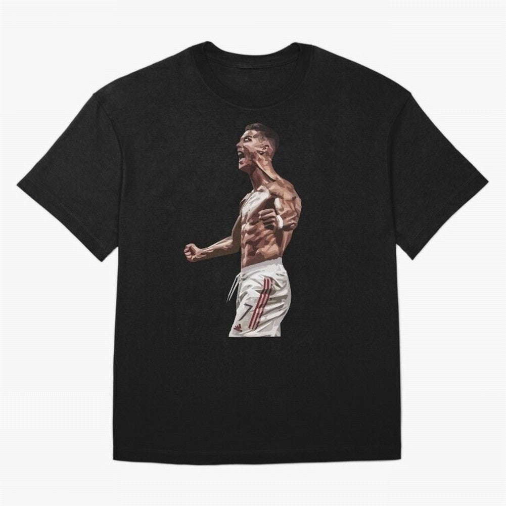 Cristiano Ronaldo - Celebration - CR7 - Manchester United Oversized T-Shirt Follow the Road to FIFA World Cup 2026 USA Canada Mexico with Messi, Neymar and Mbappe, England and Germany Energy, Championship Spirit, Famous Goals, Roaring Crowds and