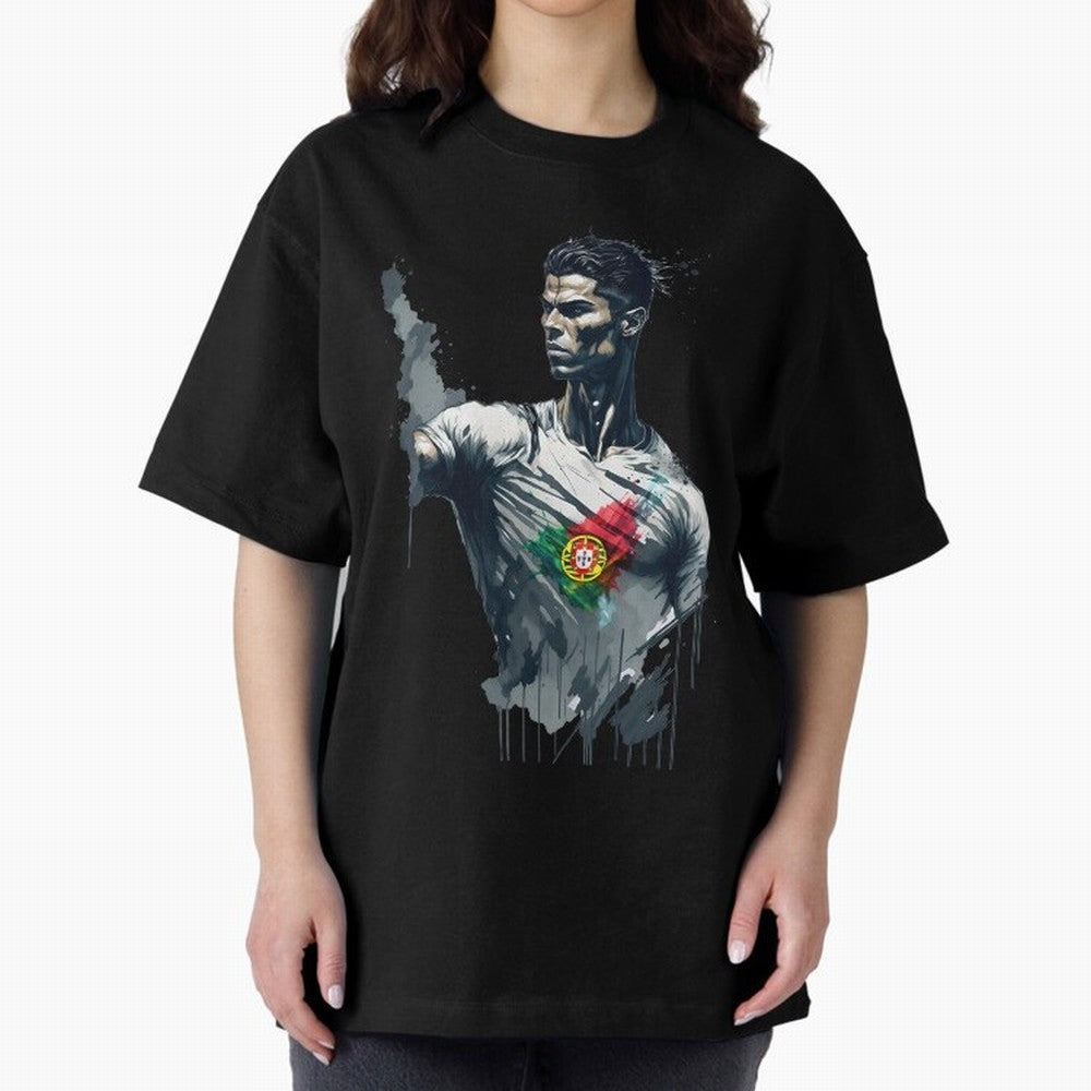 Cristiano Ronaldo splash art Oversized T-Shirt Create FIFA World Cup 2026 for Fans of Neymar and Germany, Bringing Vintage Soccer Flavor, Modern Football Stars, National Flags and Final Night Emotion; Ideal for Football Dads, Football Moms,