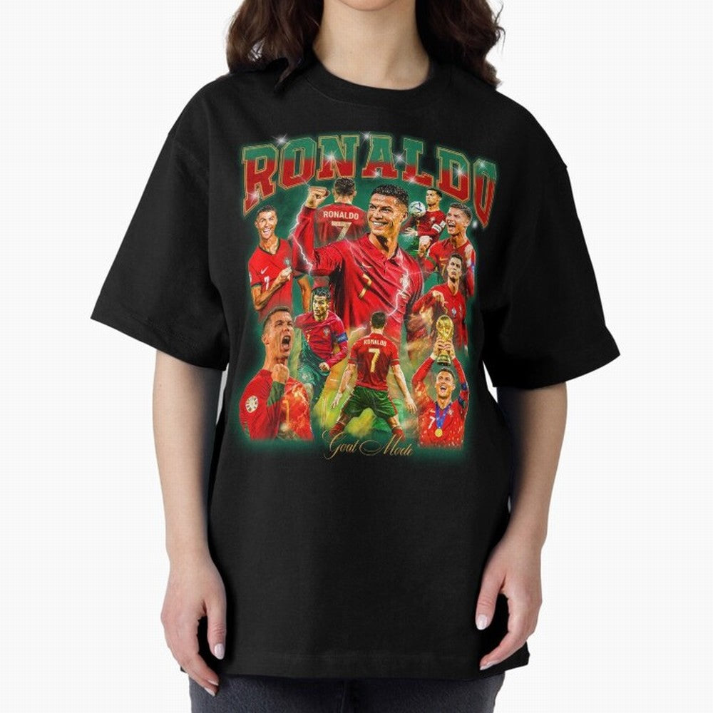 Ronaldo Vintage Bootleg Design Oversized T-Shirt Follow the Road to FIFA World Cup 2026 Spirit, Capturing Argentina and Brazil, Messi, Stadium Chants, National Pride, Trophy Dreams and Unforgettable Football Memories; Great for Watch Parties,