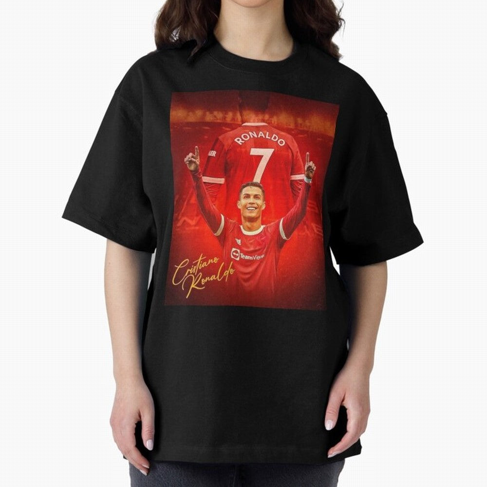 Cristiano Ronaldo Poster Oversized T-Shirt Represent the Passion of Global Football Passion for FIFA World Cup 2026 Group Stage, Built around Messi, Portugal, Spain and Germany, Vintage Soccer Flavor, Modern Football Stars, National Flags and Final