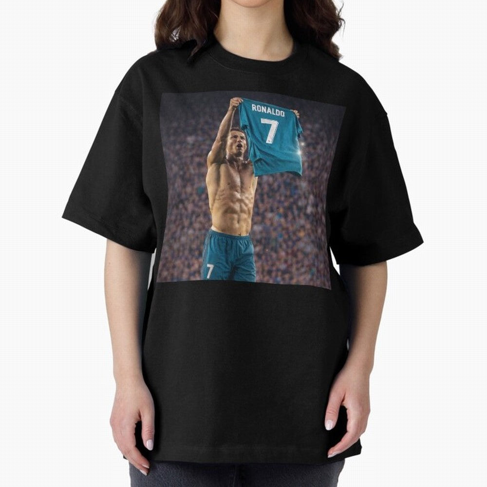 Ronaldo Holding Number Seven Shirt Oversized T-Shirt Fuel the Hype around the FIFA World Cup 2026 Journey through CR7 Highlights, Portugal Pride, Match Day Excitement, Supporter Culture, Golden Goals and Global Football Passion; Ideal for Fans Who