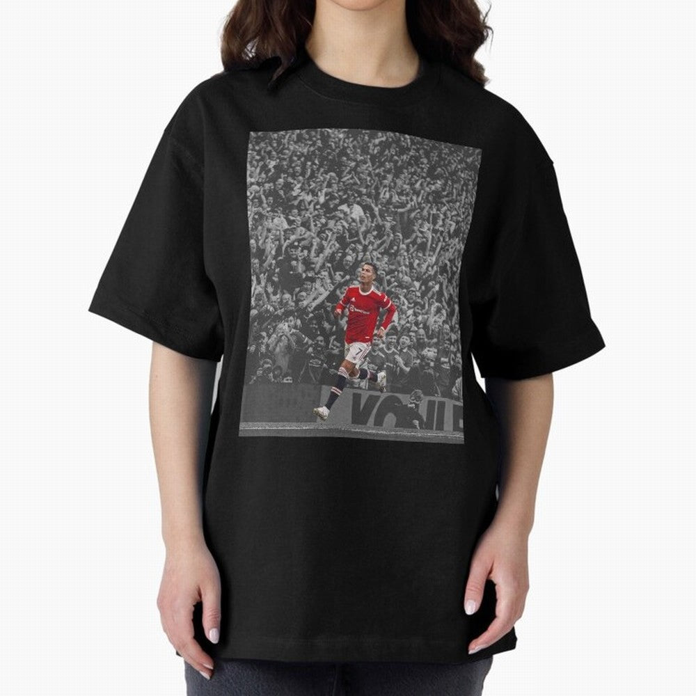 Ronaldo Cr7 Highlights Moment Manchester,Ronaldo Gifts,Ronaldo Cover,Ronaldo Prints Oversized T-Shirt Follow the Road to the FIFA World Cup 2026 Journey through Messi and Cristiano Ronaldo Highlights, France and Portugal Pride, Worldwide Fan