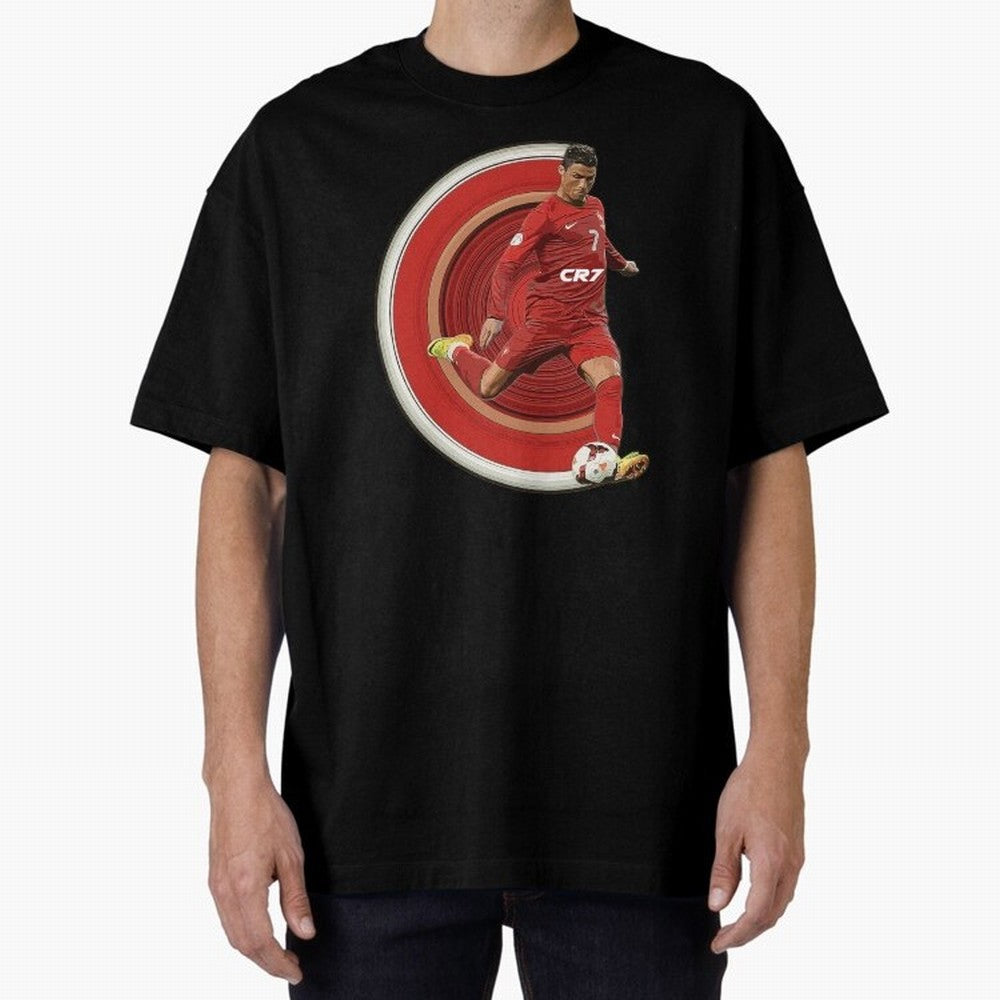 Cristiano Ronaldo Circular Pixel Art Oversized T-Shirt Celebrate Classic Football Spirit in Global Football Passion for FIFA World Cup 2026 USA Canada Mexico, Centered on Messi, Neymar and Mbappe, Portugal, Spain and Germany, Championship Spirit,
