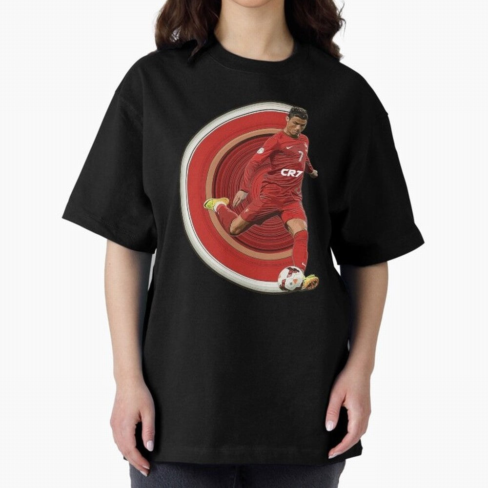 Cristiano Ronaldo Circular Pixel Art Oversized T-Shirt Celebrate Classic Football Spirit in Global Football Passion for FIFA World Cup 2026 USA Canada Mexico, Centered on Messi, Neymar and Mbappe, Portugal, Spain and Germany, Championship Spirit,