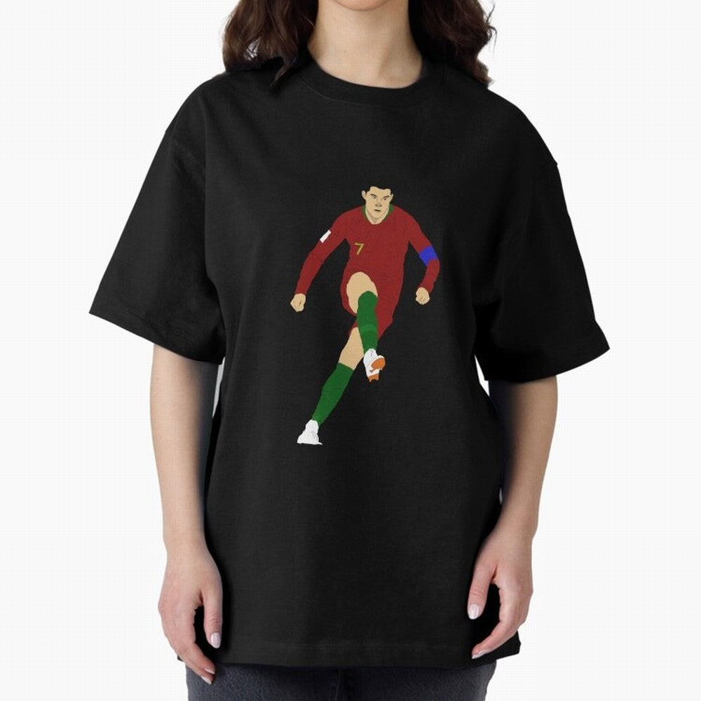 Cristian Ronaldo Design - Portugal - Real Madrid - Illustration - Cartoon - T-Shirt - Shirt - Sticker - Phone Case - CR7 Oversized T-Shirt Honor Football Greatness during FIFA World Cup 2026 for Fans of Mbappe and Brazil, Bringing Football History,