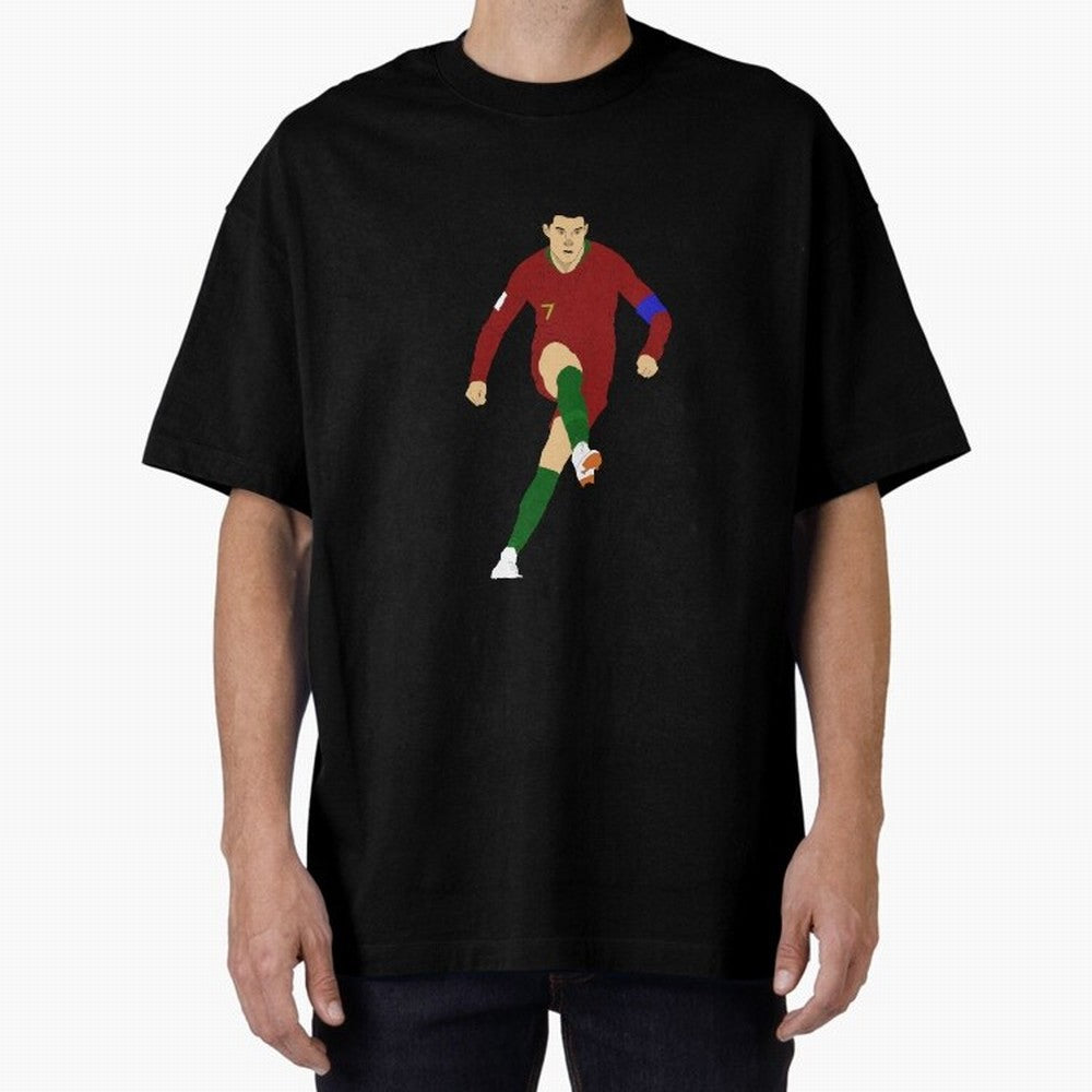 Cristian Ronaldo Design - Portugal - Real Madrid - Illustration - Cartoon - T-Shirt - Shirt - Sticker - Phone Case - CR7 Oversized T-Shirt Honor Football Greatness during FIFA World Cup 2026 for Fans of Mbappe and Brazil, Bringing Football History,