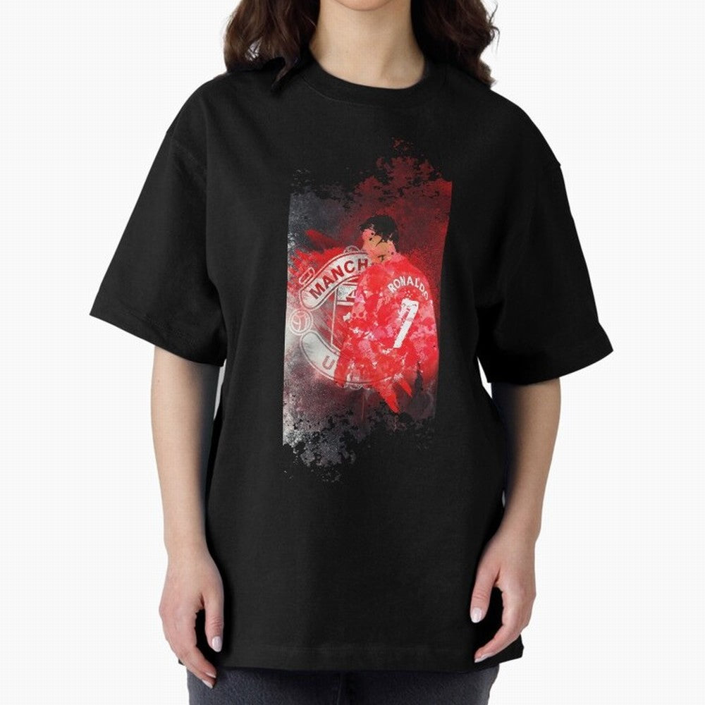 Ronaldo Illustration 003 Oversized T-Shirt Follow the Road to FIFA World Cup 2026 Spirit, Capturing England, Cristiano Ronaldo, Haaland and CR7, Sports Nostalgia, International Competition, Famous Players and Unforgettable Victories; Perfect for