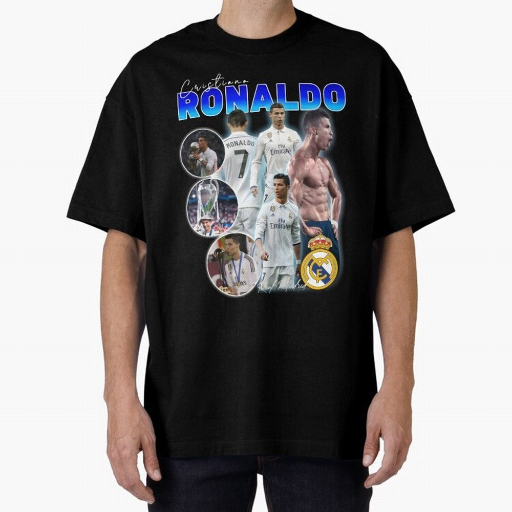 Cristiano Ronaldo Bootleg Oversized T-Shirt Follow Every Goal of Match Day Hype around FIFA World Cup 2026, CR7, England, France and Netherlands, Retro Football Energy, Iconic Rivalries, Trophy Chase Drama and Stadium Atmosphere; Ideal for Football