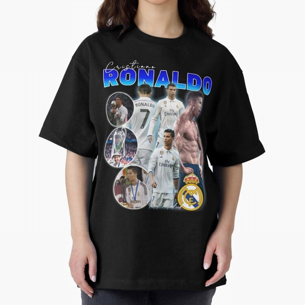 Cristiano Ronaldo Bootleg Oversized T-Shirt Follow Every Goal of Match Day Hype around FIFA World Cup 2026, CR7, England, France and Netherlands, Retro Football Energy, Iconic Rivalries, Trophy Chase Drama and Stadium Atmosphere; Ideal for Football