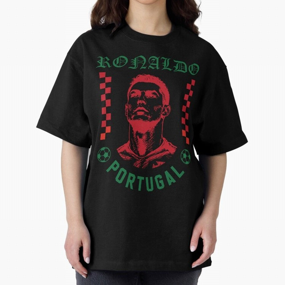 Cristiano Ronaldo Portugal Football Design World Cup Fan Art GOAT Soccer Oversized T-Shirt Celebrate Soccer Greatness during FIFA World Cup 2026 Group Stage Featuring Messi and Cristiano Ronaldo, Argentina and Brazil Energy, Worldwide Fan Energy,