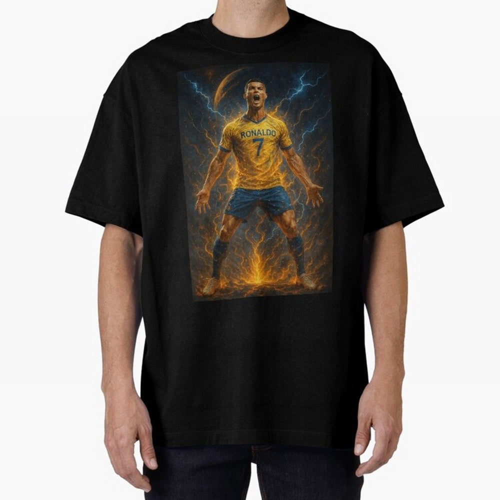 Cristiano Ronaldo Oversized T-Shirt Celebrate the Magic of the FIFA World Cup 2026 Journey through CR7 and Messi Highlights, Brazil Pride, Vintage Soccer Flavor, Modern Football Stars, National Flags and Final Night Emotion; Made for Die Hard
