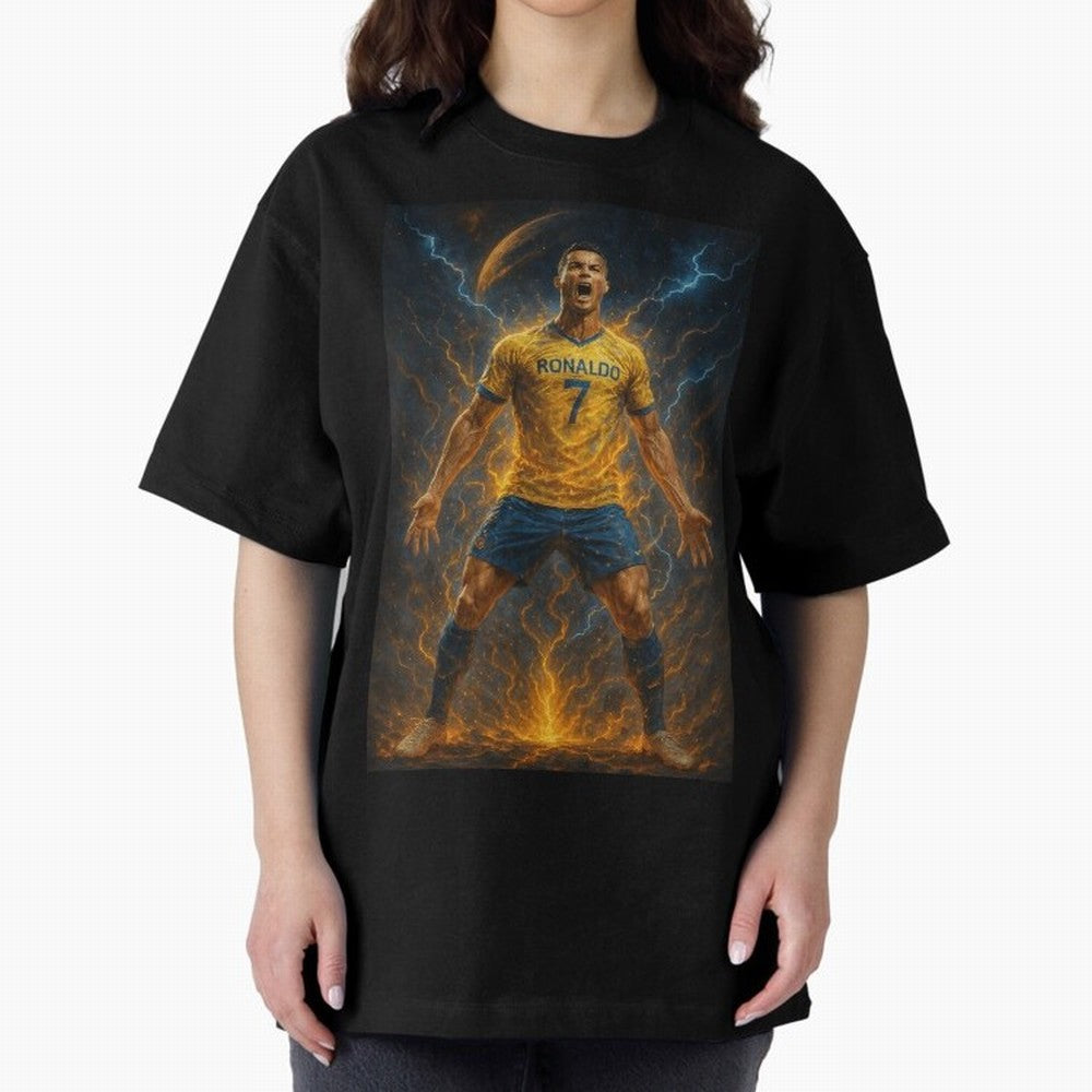 Cristiano Ronaldo Oversized T-Shirt Celebrate the Magic of the FIFA World Cup 2026 Journey through CR7 and Messi Highlights, Brazil Pride, Vintage Soccer Flavor, Modern Football Stars, National Flags and Final Night Emotion; Made for Die Hard