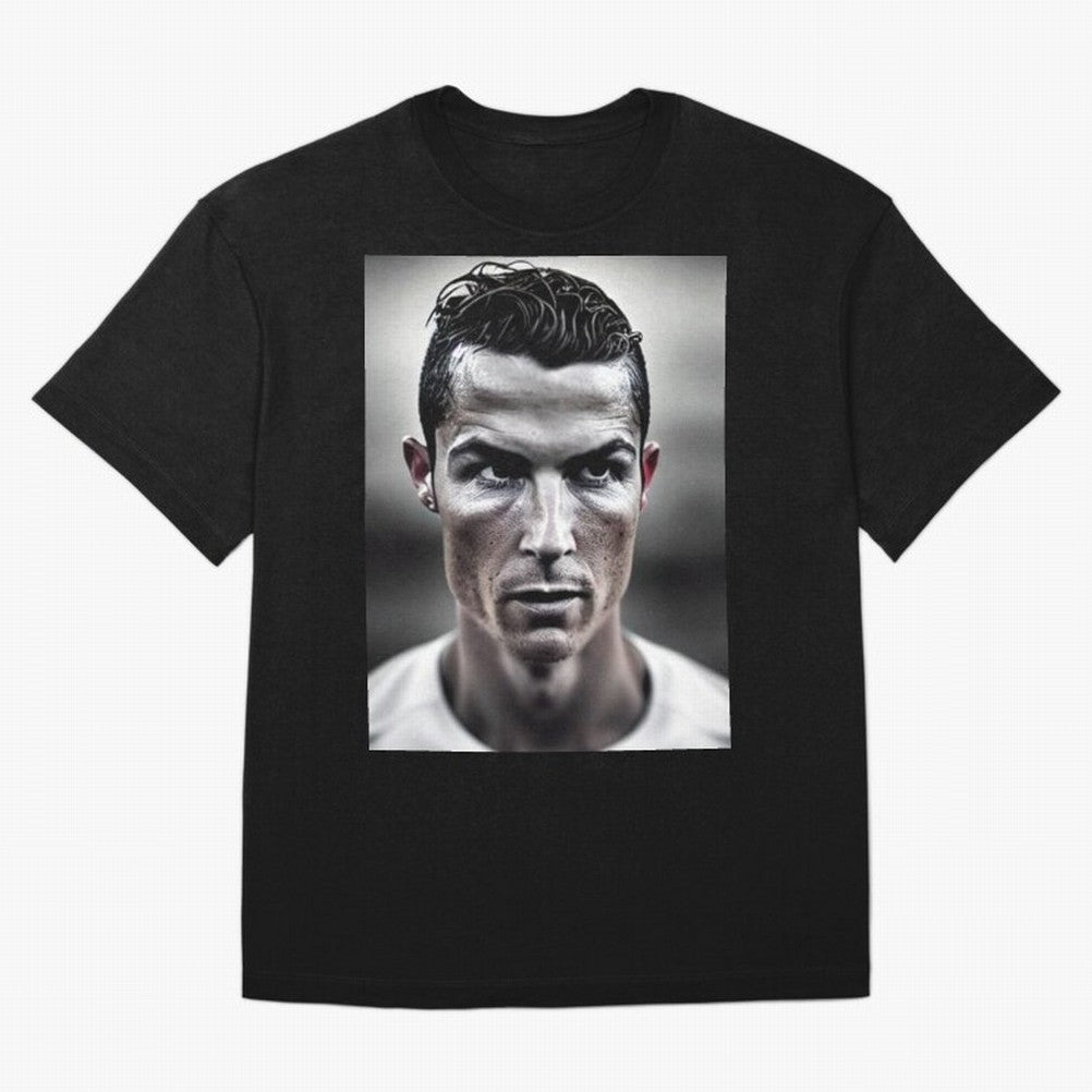 Cristiano Ronaldo Portrait Oversized T-Shirt Celebrate Rivalries and Pride in FIFA World Cup 2026 Group Stage for Fans of CR7 and Messi and Portugal, Spain and Germany, Bringing Football History, Final Match Energy, Crowd Noise and Once in a