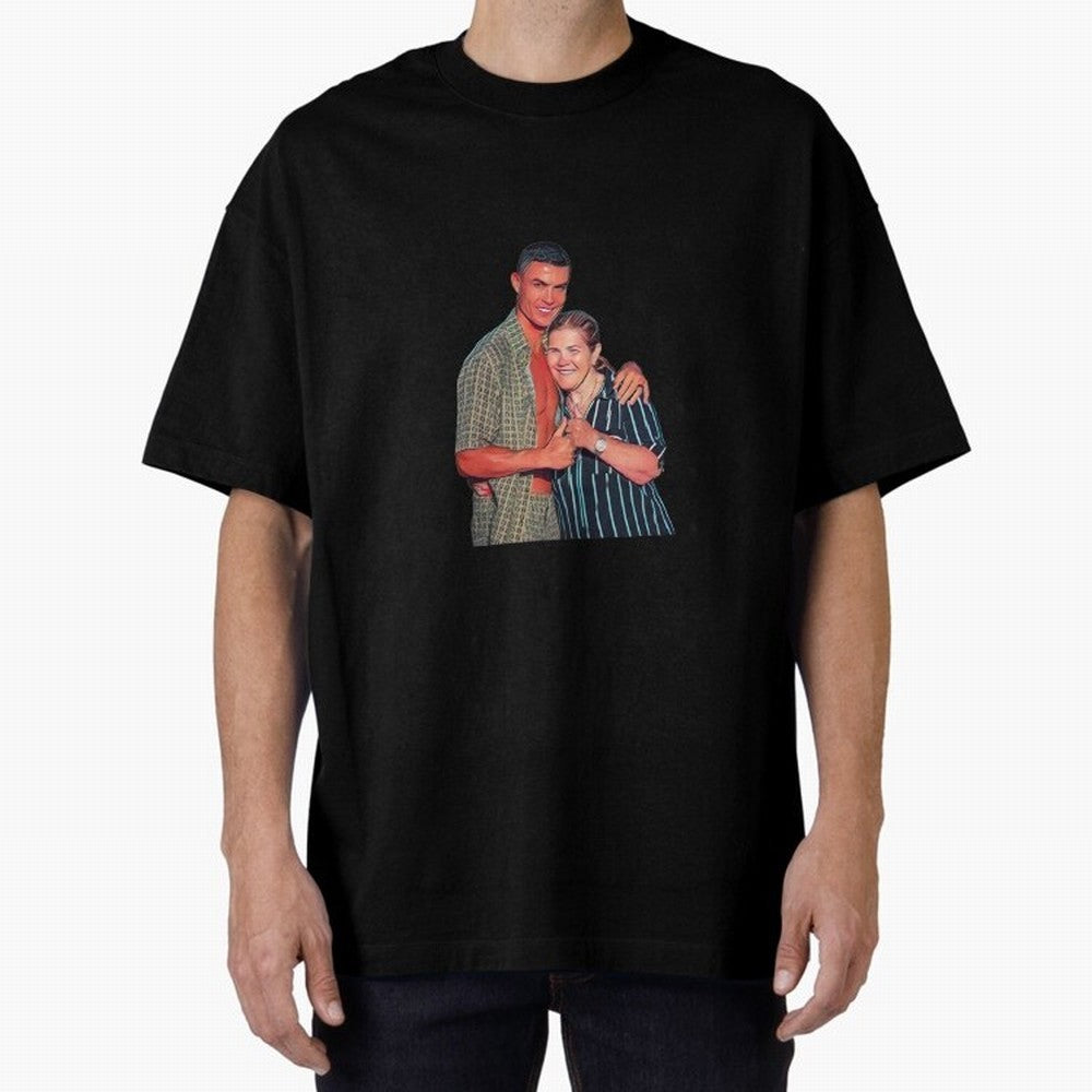 its criis with his mother Oversized T-Shirt Feel International Energy from FIFA World Cup 2026 USA Canada Mexico Spirit, Centered on Portugal, Spain and Germany, Messi, CR7 and Mbappe, Game Day Rituals, Football Legends, Country Pride and the Road