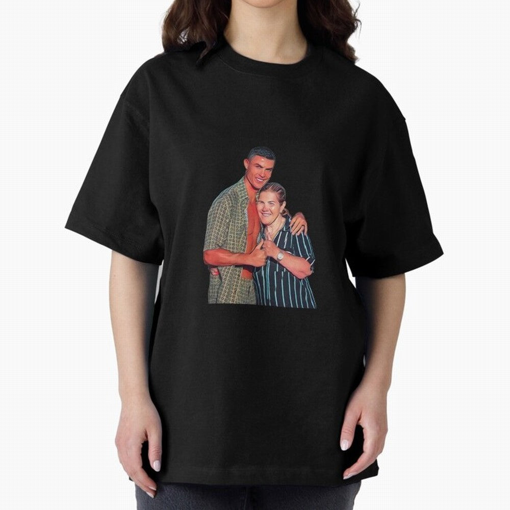 its criis with his mother Oversized T-Shirt Feel International Energy from FIFA World Cup 2026 USA Canada Mexico Spirit, Centered on Portugal, Spain and Germany, Messi, CR7 and Mbappe, Game Day Rituals, Football Legends, Country Pride and the Road