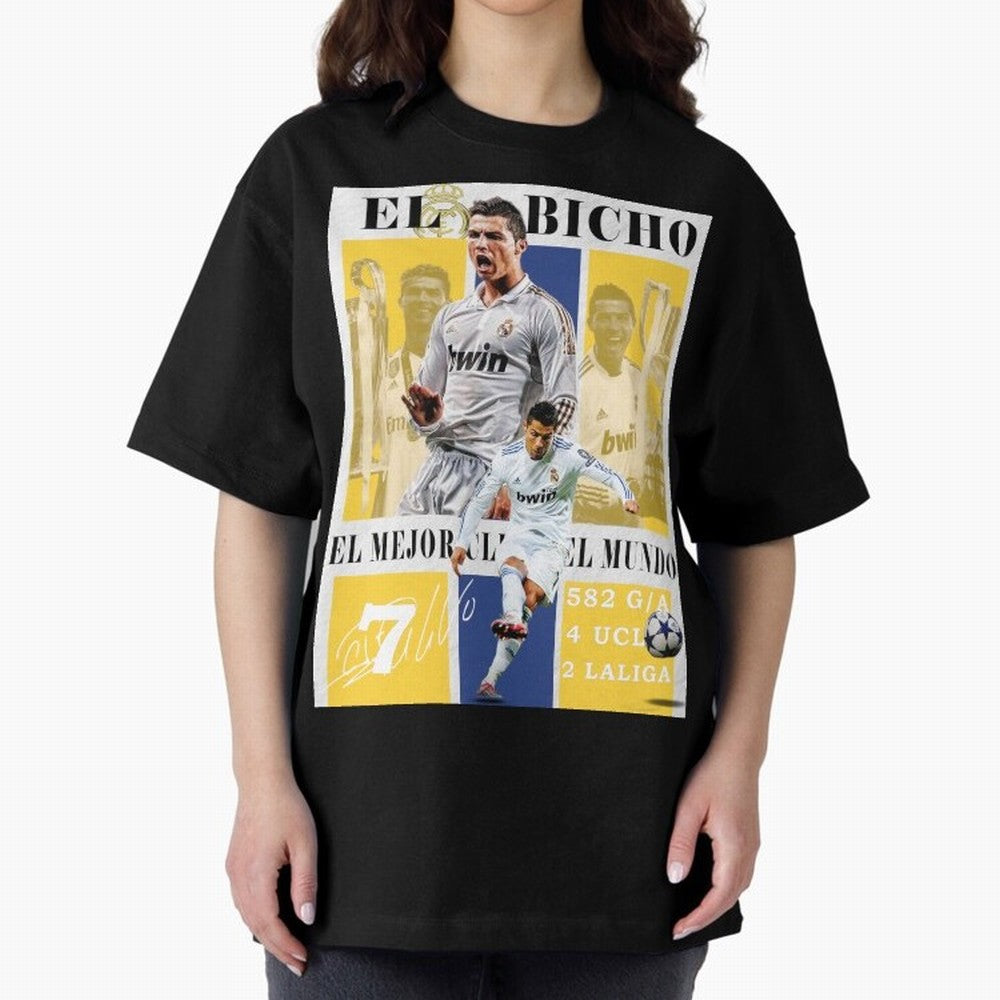 Cristiano Ronaldo Real Madrid Wall Art Oversized T-Shirt Celebrate Rivalries and Pride in FIFA World Cup 2026 Centered on Cristiano Ronaldo, Argentina Energy, Football Festival Excitement, Trophy Ambitions, Country Rivalries and Star Player Buzz;