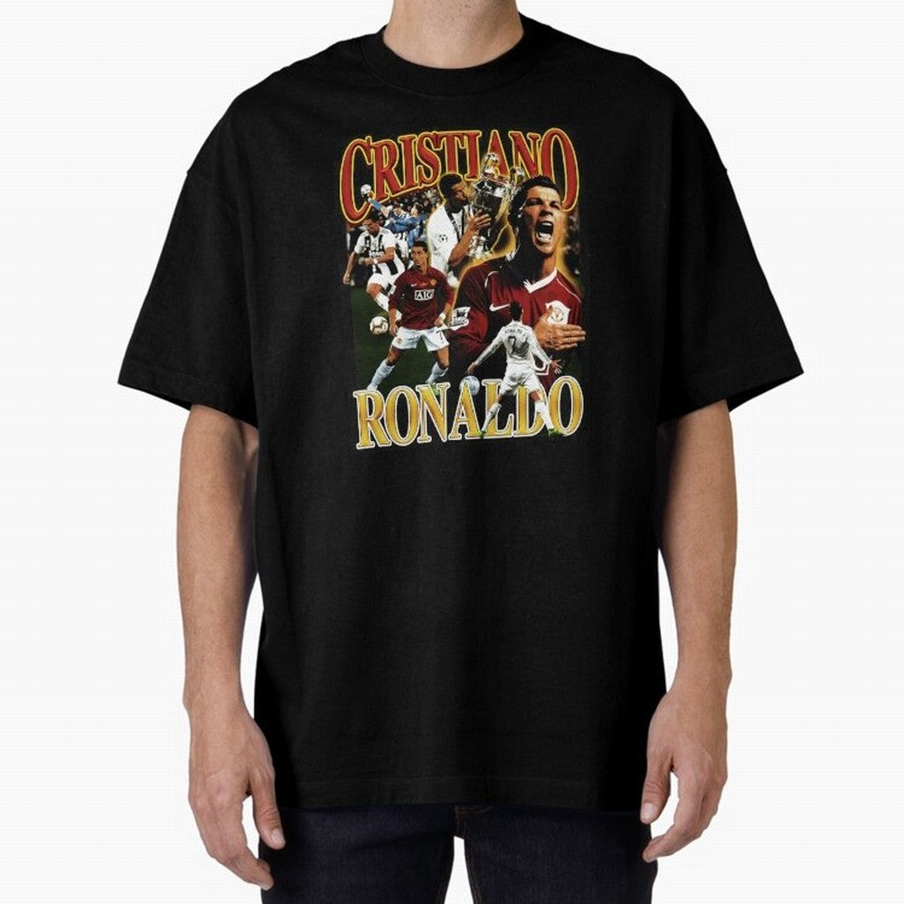 Cristiano Ronaldo Retro Collage Oversized T-Shirt Back the Journey through FIFA World Cup 2026 Celebrating Cristiano Ronaldo, Argentina and Brazil Energy, Goal Celebration Energy, Supporter Heritage, Football Icons and Worldwide Tournament Joy;