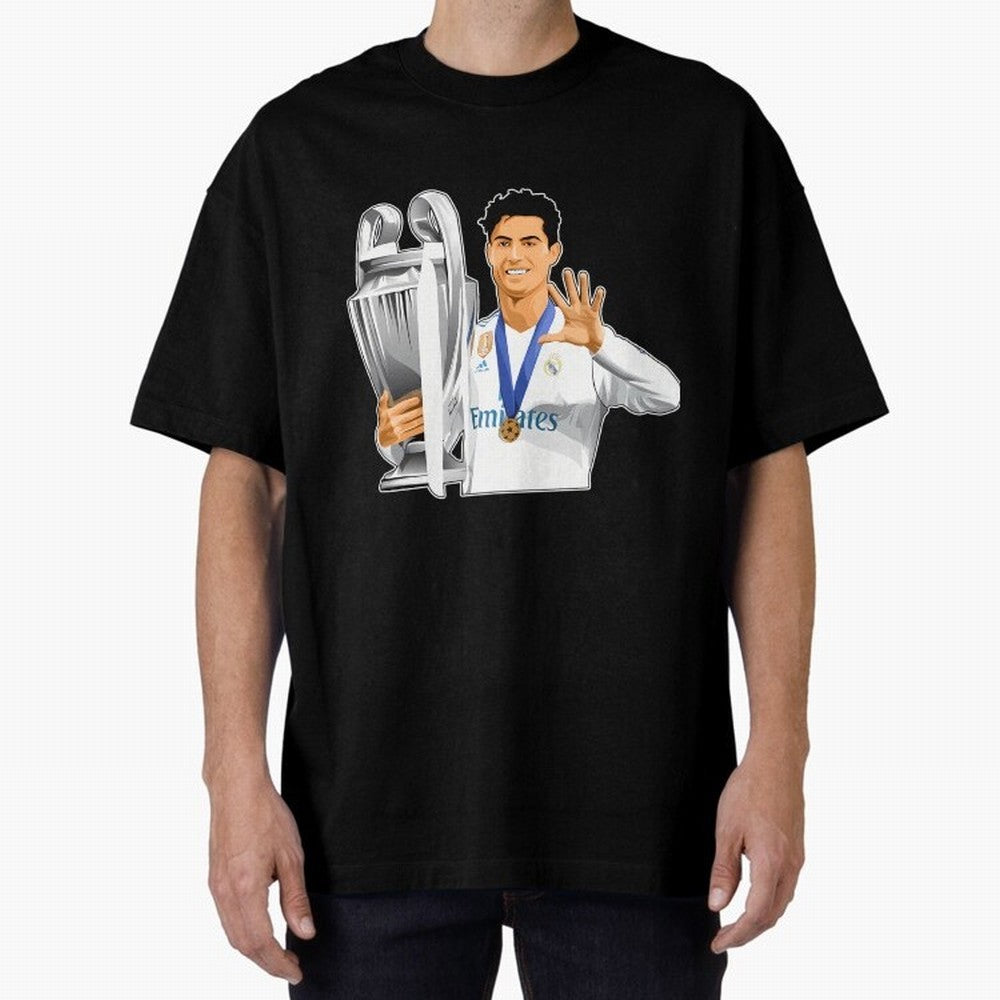 Ronaldo Throphy Oversized T-Shirt Showcase the FIFA World Cup 2026 Group Stage Journey through Messi and Cristiano Ronaldo Highlights, England, France and Netherlands Pride, Classic Soccer Heritage, Championship Pressure, Fan Loyalty and