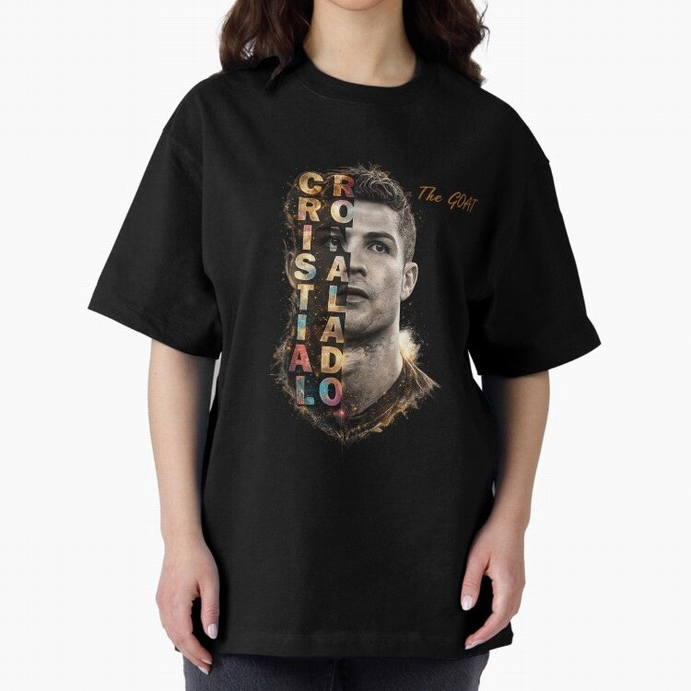 Cristiano Ronaldo Multicolor GOAT Oversized T-Shirt Show Your Love for Global Football Passion for FIFA World Cup 2026 Group Stage, Inspired by CR7, Portugal, Spain and Germany, Fan Favorite Moments, National Team Passion, Big Match Drama and