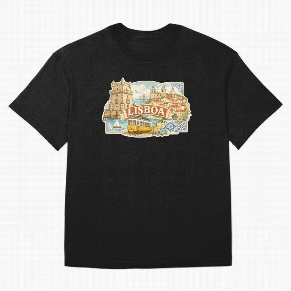 Vintage Tram Lisbon Illustration Oversized T-Shirt Carry National Pride through FIFA World Cup 2026 USA Canada Mexico Spirit, Filled with England and Germany, Messi, CR7 and Mbappe, Sports Nostalgia, International Competition, Famous Players and