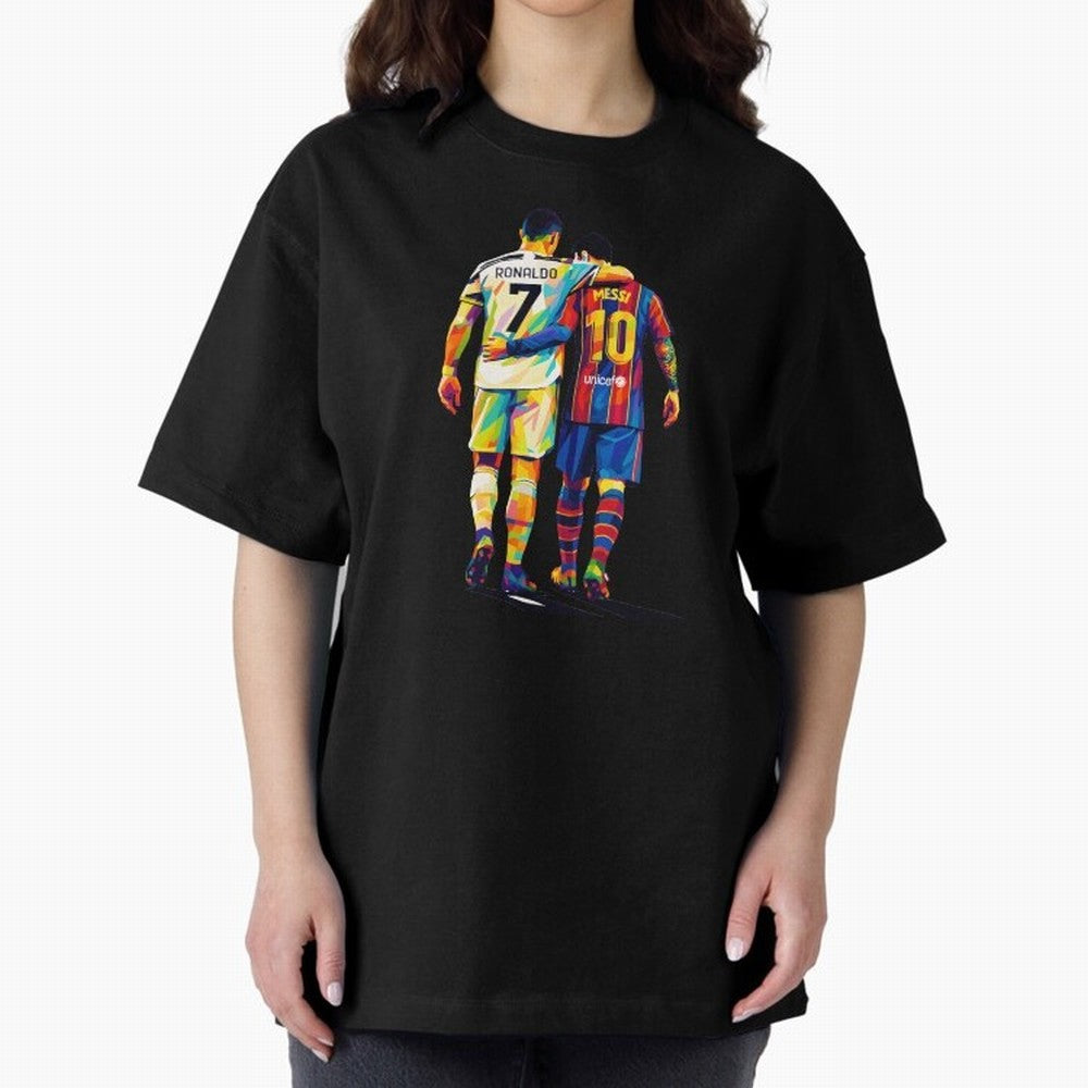 Cristiano Ronaldo And Messi Wpap Art Oversized T-Shirt Feel International Energy from FIFA World Cup 2026 for Fans of CR7 and Spain, Bringing Game Day Rituals, Football Legends, Country Pride and the Road to the Final; Made for Die Hard Supporters,
