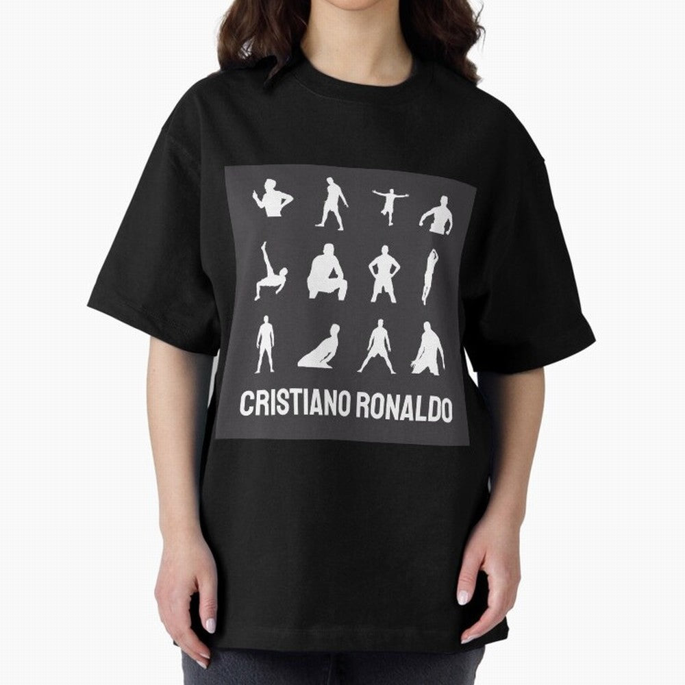 Cristiano Ronaldo Minimalism Silhouette Oversized T-Shirt Treasure Global Football Passion for FIFA World Cup 2026 Group Stage, Celebrating Mbappe and Neymar, England, France and Netherlands, Championship Spirit, Famous Goals, Roaring Crowds and