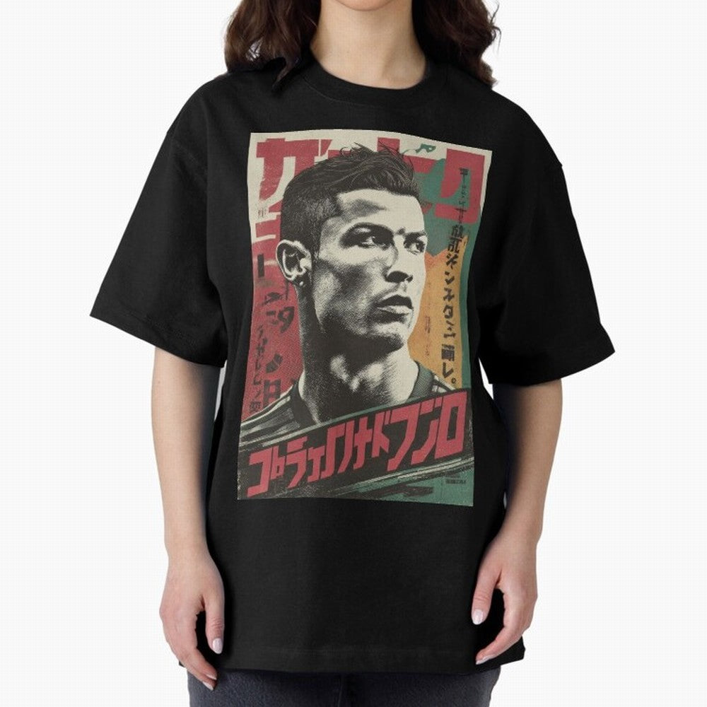Cristiano Vintage Warned Japanese Poster Oversized T-Shirt Share Match Day Hype around FIFA World Cup 2026 Group Stage, Messi, England, France and Netherlands, Match Day Excitement, Supporter Culture, Golden Goals and Global Football Passion;