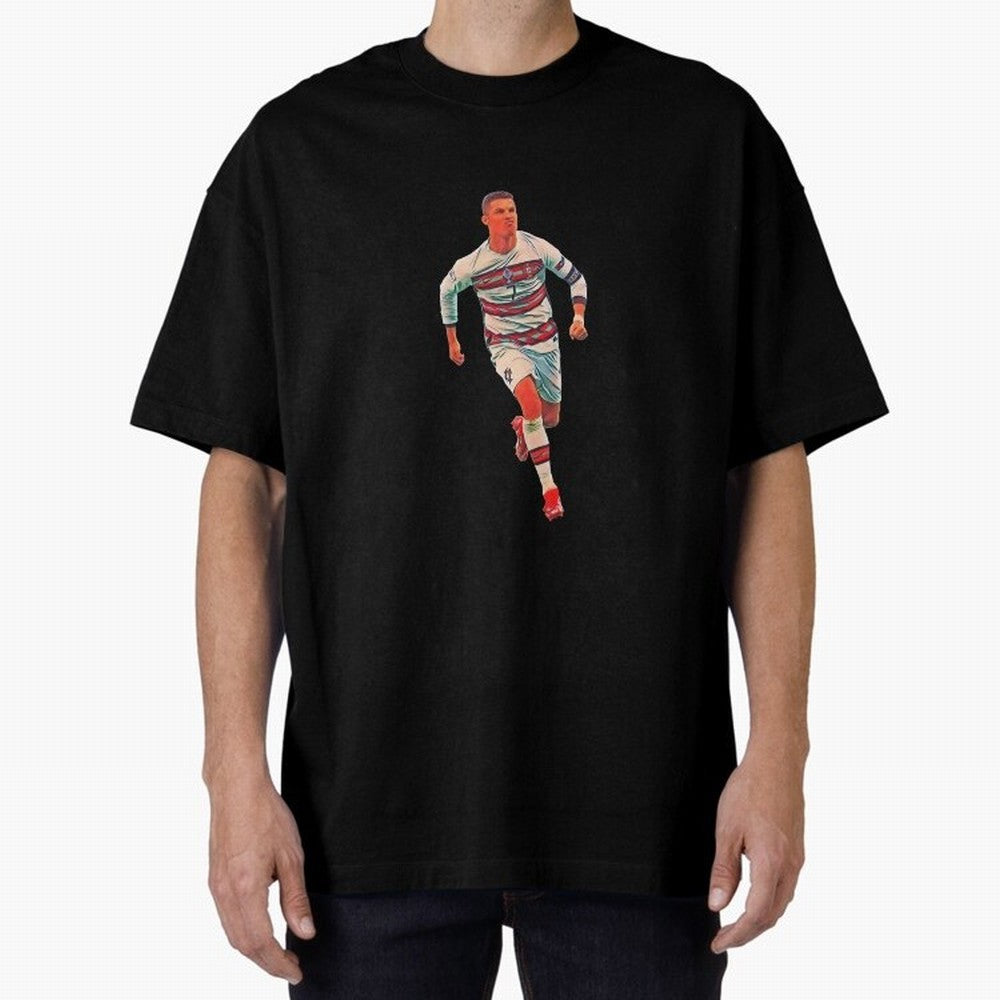 a gread celebration from the goat Oversized T-Shirt Honor Football Greatness during the FIFA World Cup 2026 Journey through Cristiano Ronaldo, Haaland and CR7 Highlights, Portugal, Spain and Germany Pride, Sports Nostalgia, International